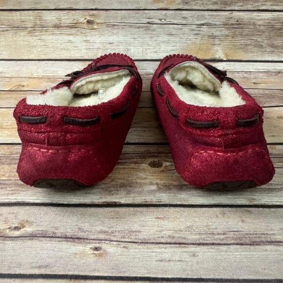 UGG Womens Metallic Glitter Red Ansley Moccasin Slippers Driving Shoes 7 - Picture 4 of 9